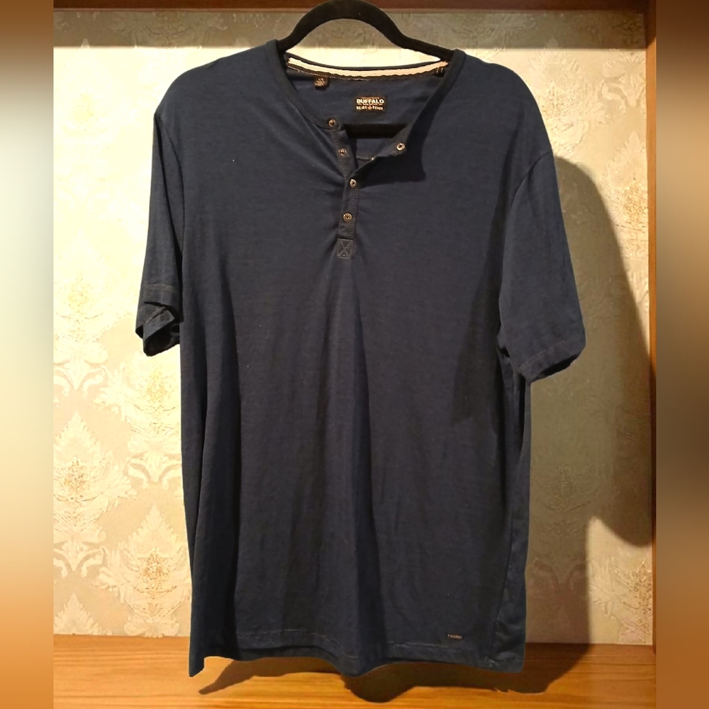 Buffalo David Bitton Blue Mens Henley Mens Size Large Tshirt